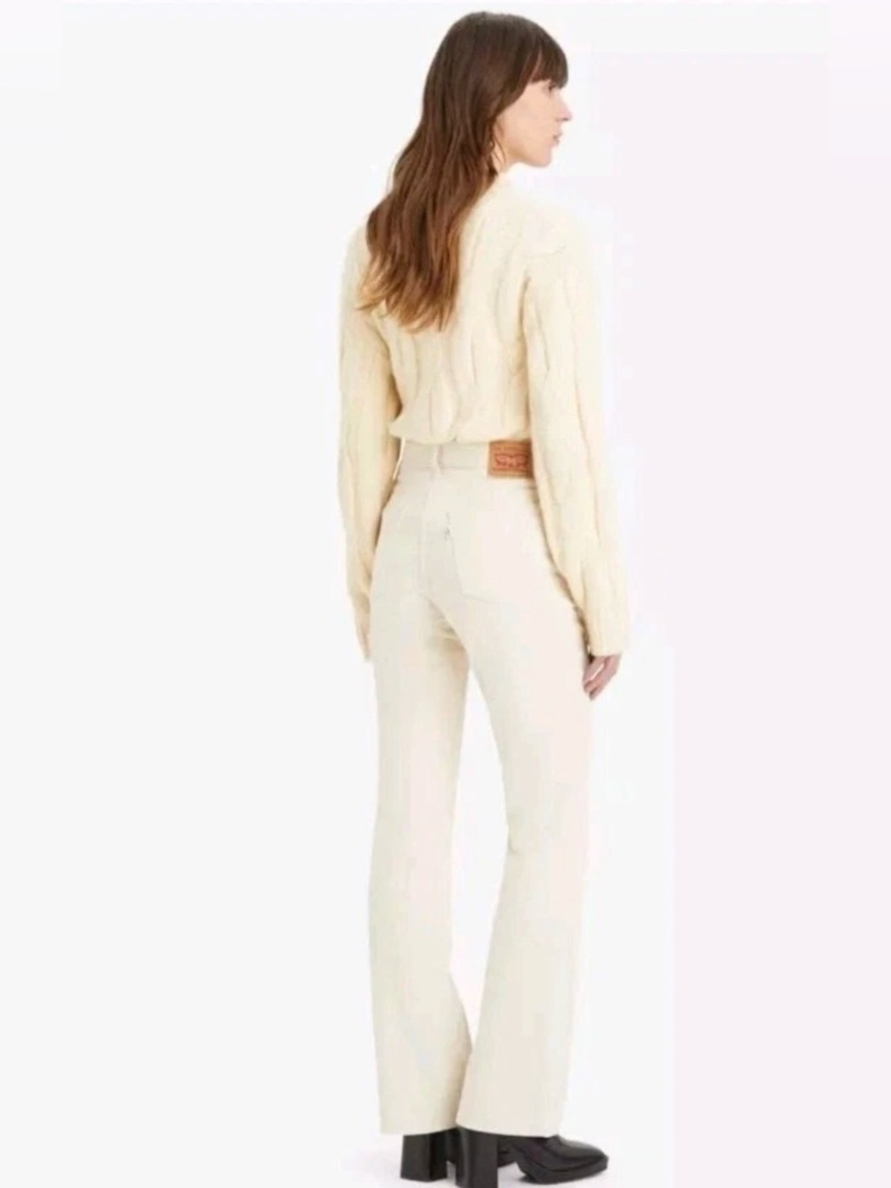 Levis 725 Corduroy High Rise Bootcut Flare Pants Size 30x34 Ivory Western Beige